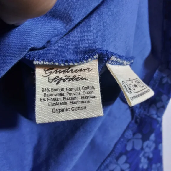 Gudrun Sjoden Flax Blue Ylva Pattern Cotton Long Sleeve Top Size Small - Picture 5 of 6